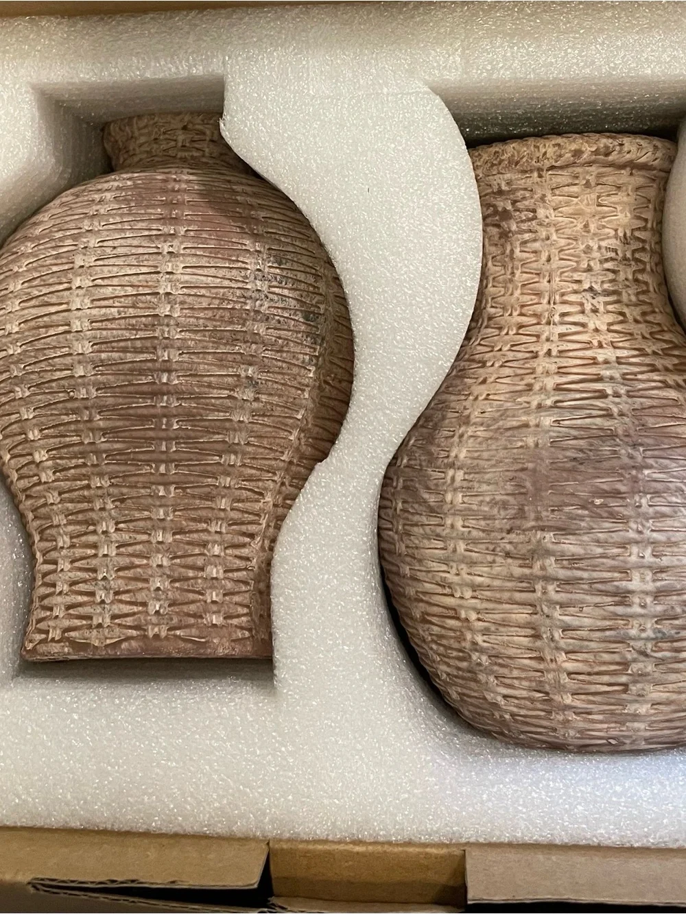 New Balance Woven-Texture Ceramic Vases in Tan